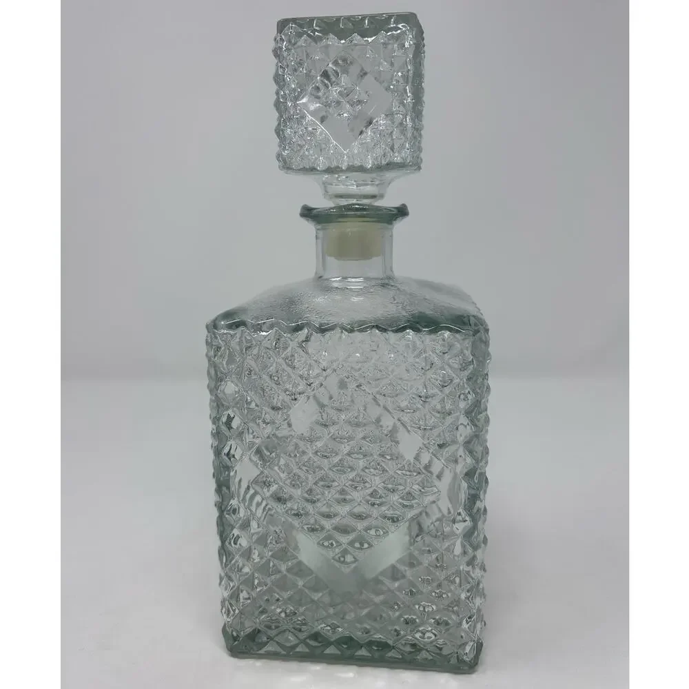 Vintage Diamond Point Glass Decanter  9 1/4